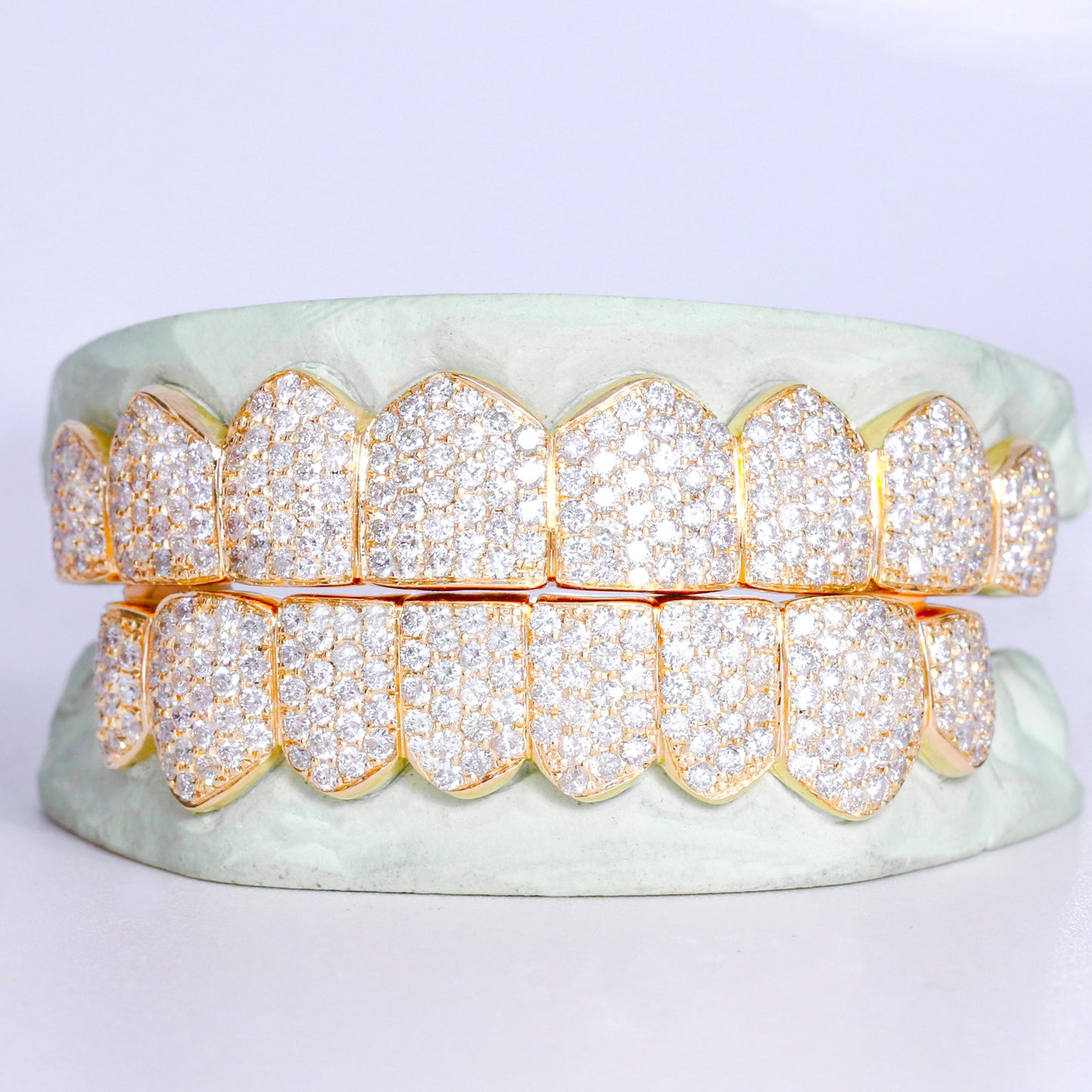 Custom VS Clarity Diamond Grillz Hand Set Natural Diamonds Gold Grillz
