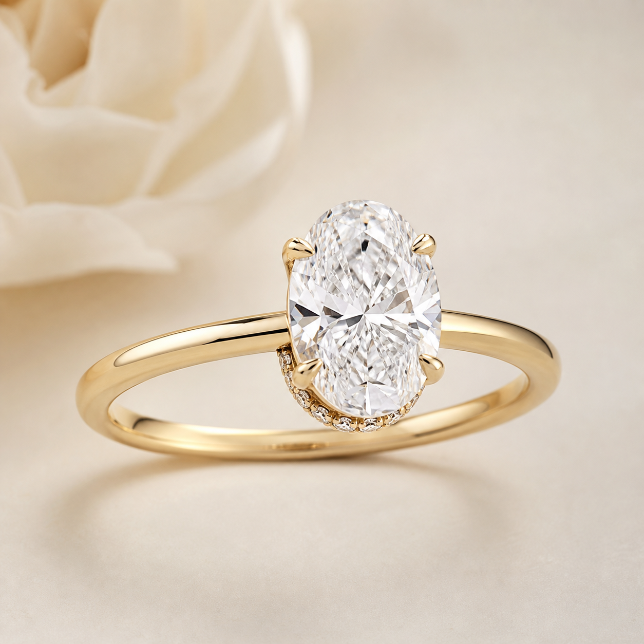 Oval Hidden Halo lab-grown diamond engagement ring