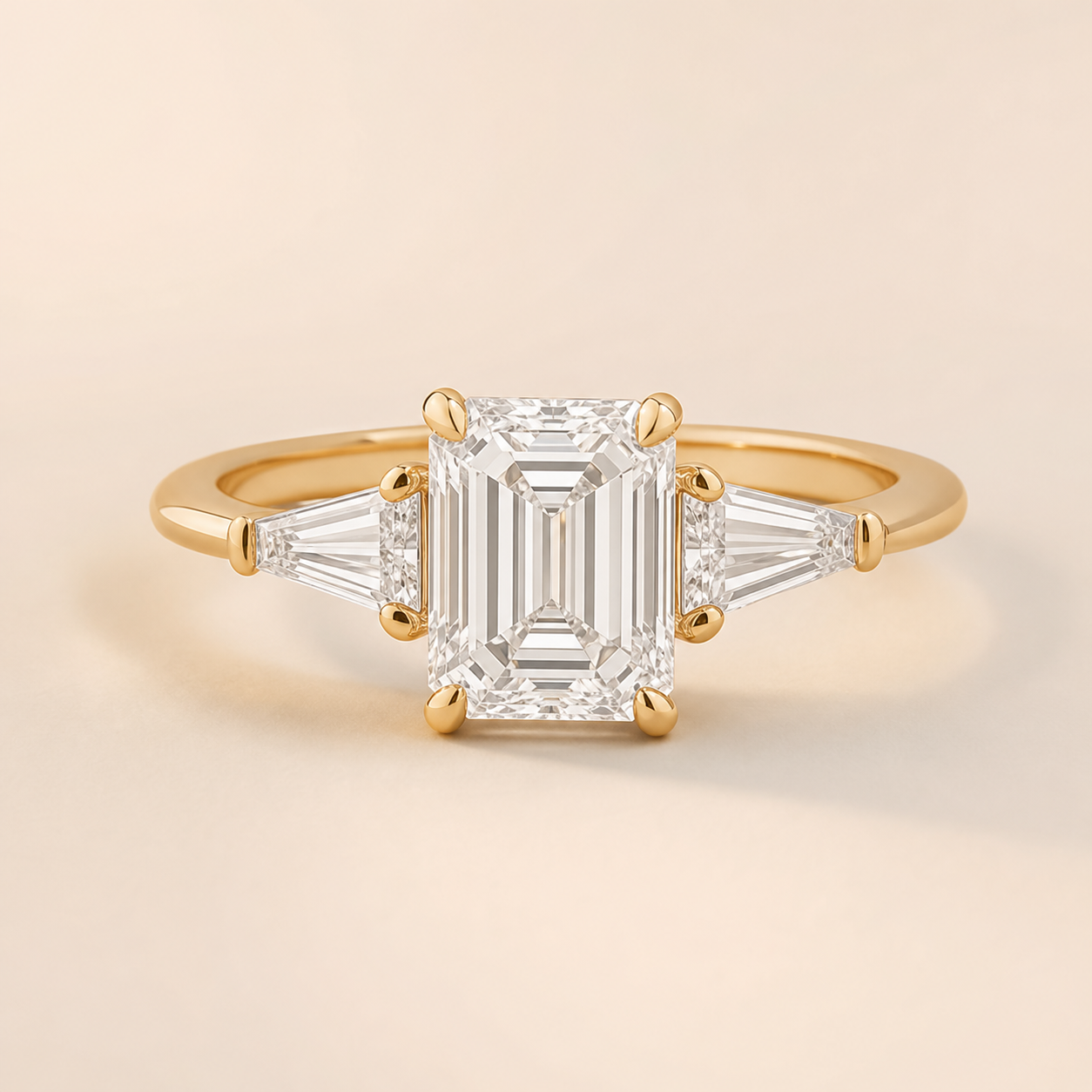 Emerald Three-Stone lab-grown diamond engagement ring