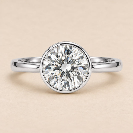 Round Bezel in 14K white gold, front view; generated draft review image