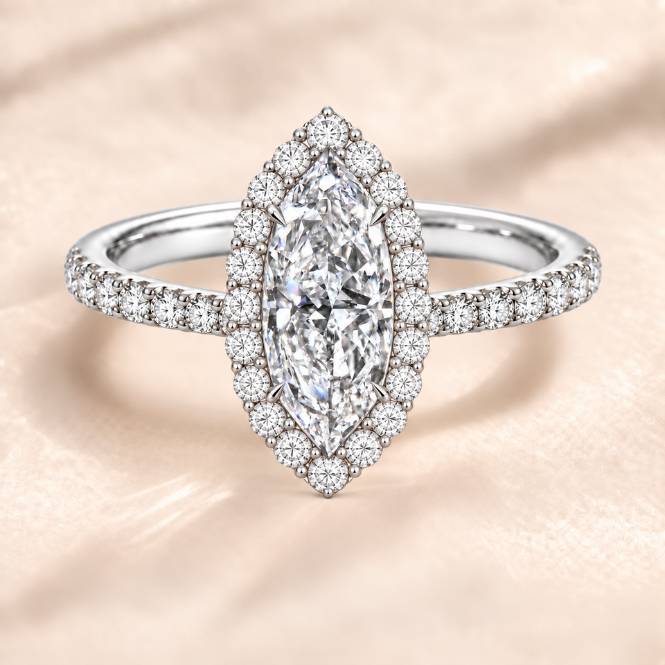 Dutch Marquise Halo Diamond Band in White Gold