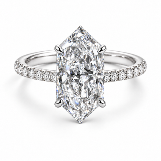 dutch marquise pavé engagement ring in white gold, front view