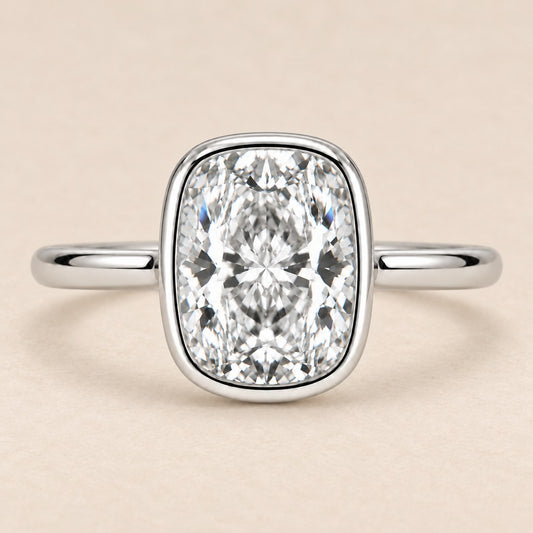 Elongated Cushion Bezel in white gold, studio front view