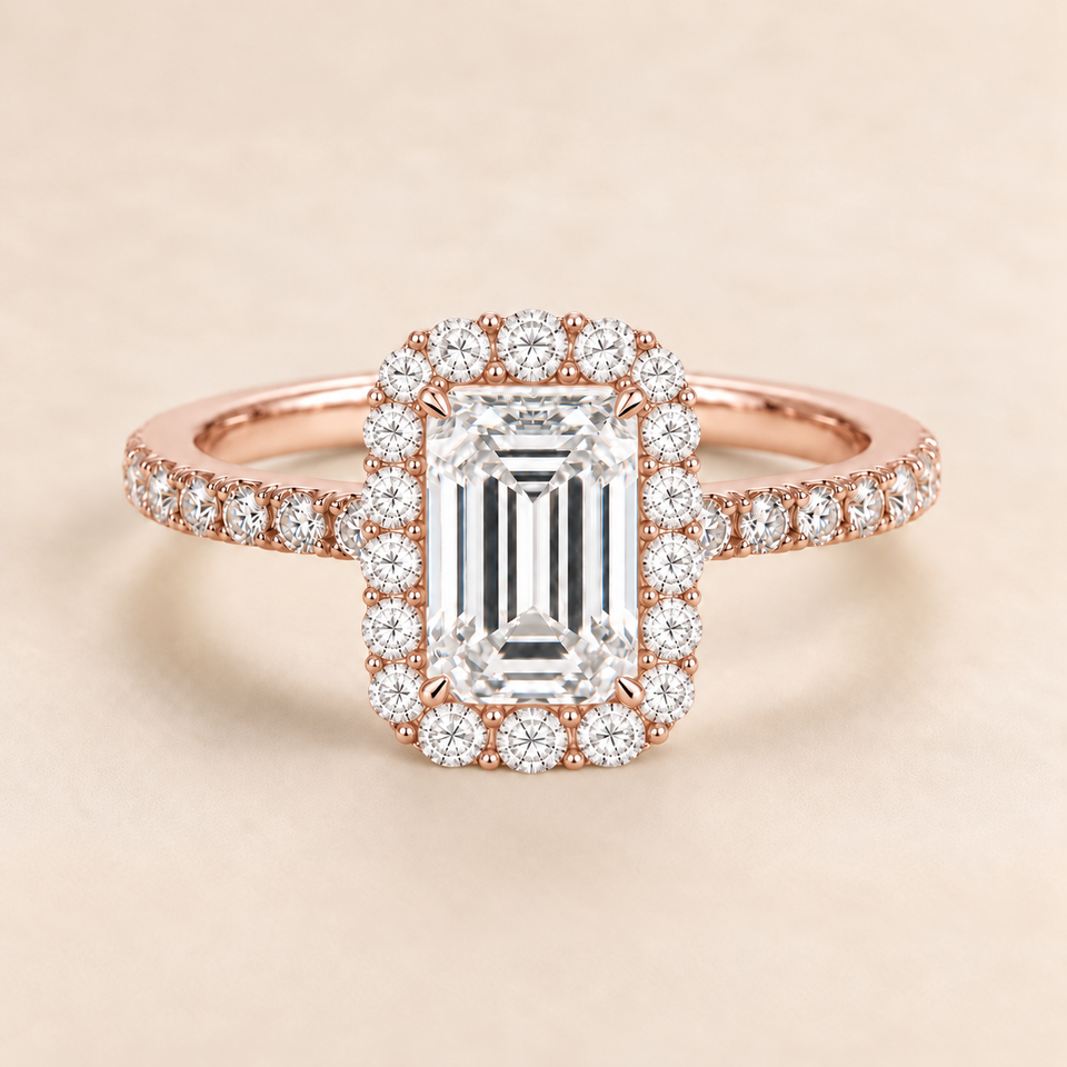 Emerald Halo Diamond Band in Rose Gold