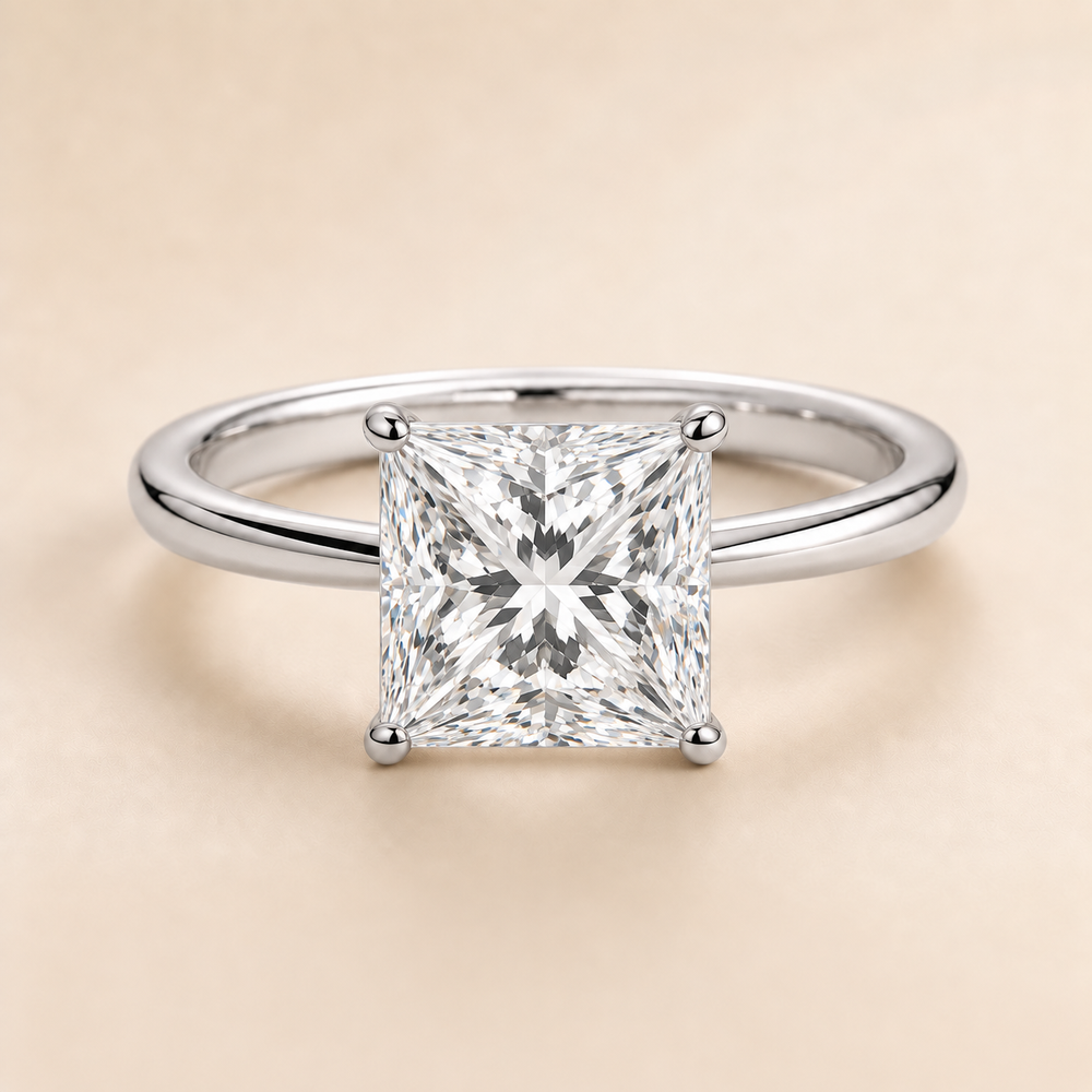 princess solitaire engagement ring in White Gold, enlarged front view