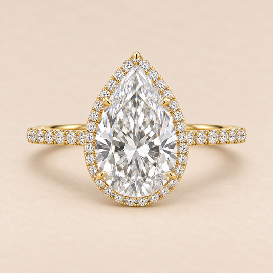 Pear Halo Diamond Ring 5.53 ct, front view