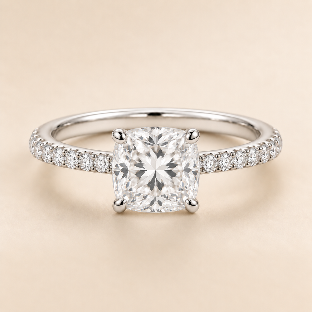 Liora Cushion engagement ring in White Gold, front view