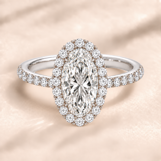 Moval Halo Diamond Band in White Gold, front view