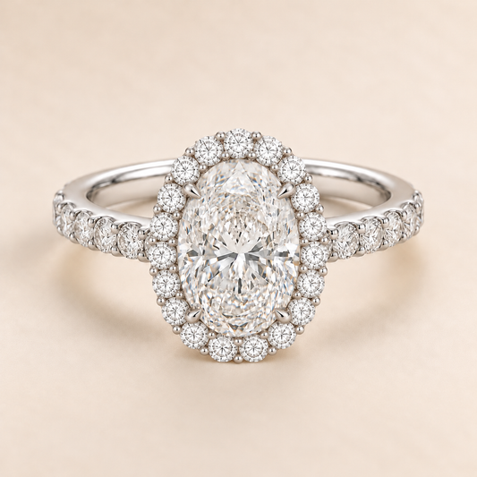 Oval Halo Diamond Band in White Gold, front view