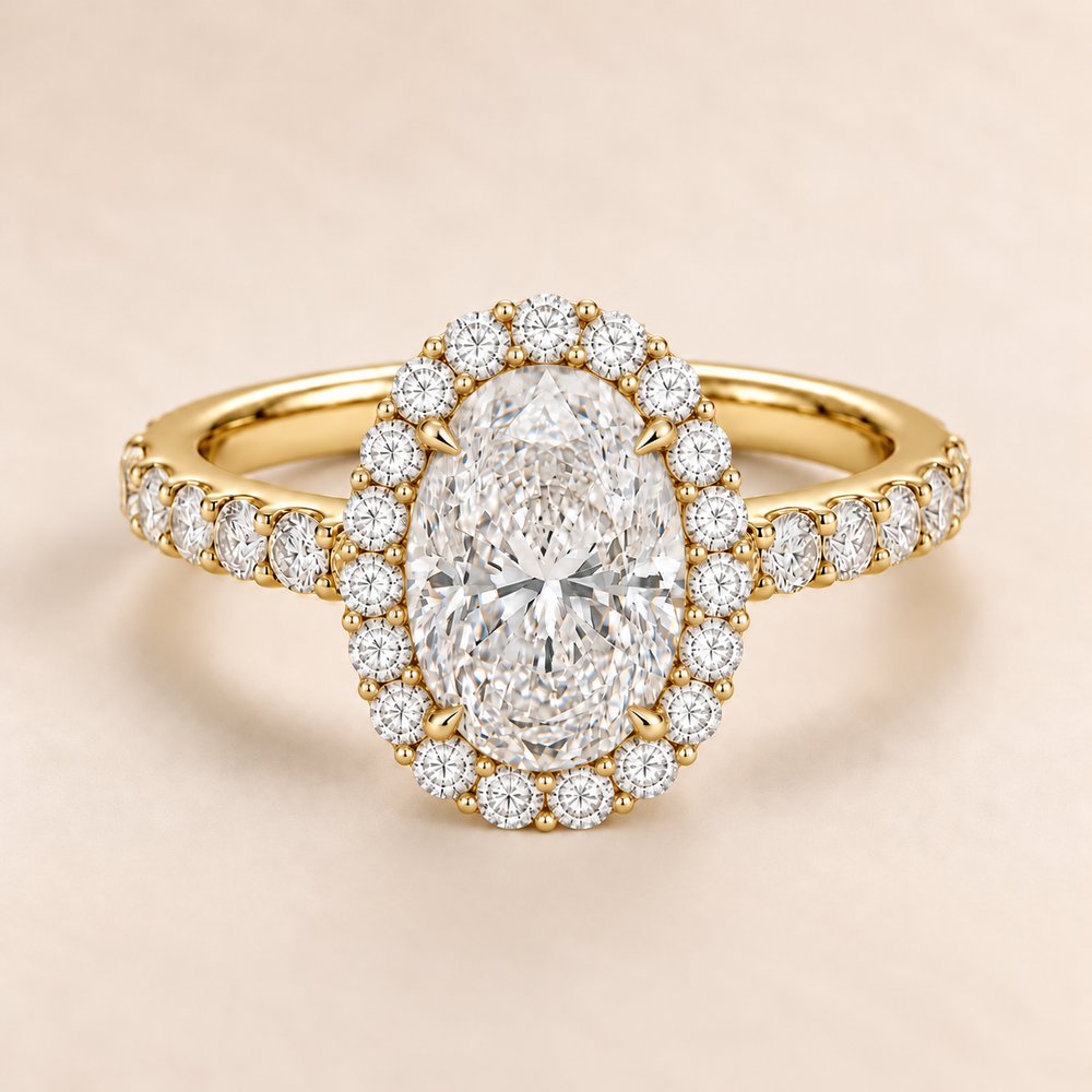 Oval Halo Diamond Band in Yellow Gold, front view