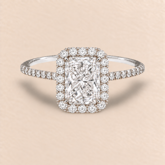 Radiant Halo Diamond Band in White Gold, front view