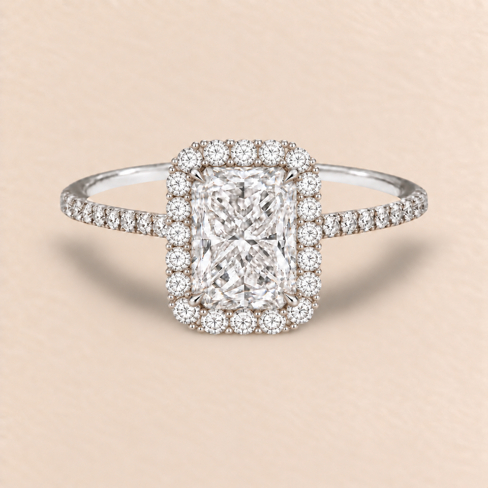 Radiant Halo Diamond Band in White Gold