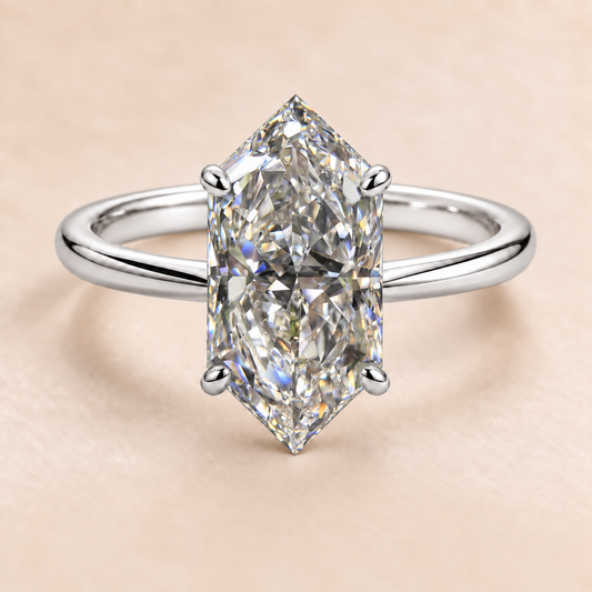 Dutch marquise solitaire engagement ring in white gold, front view