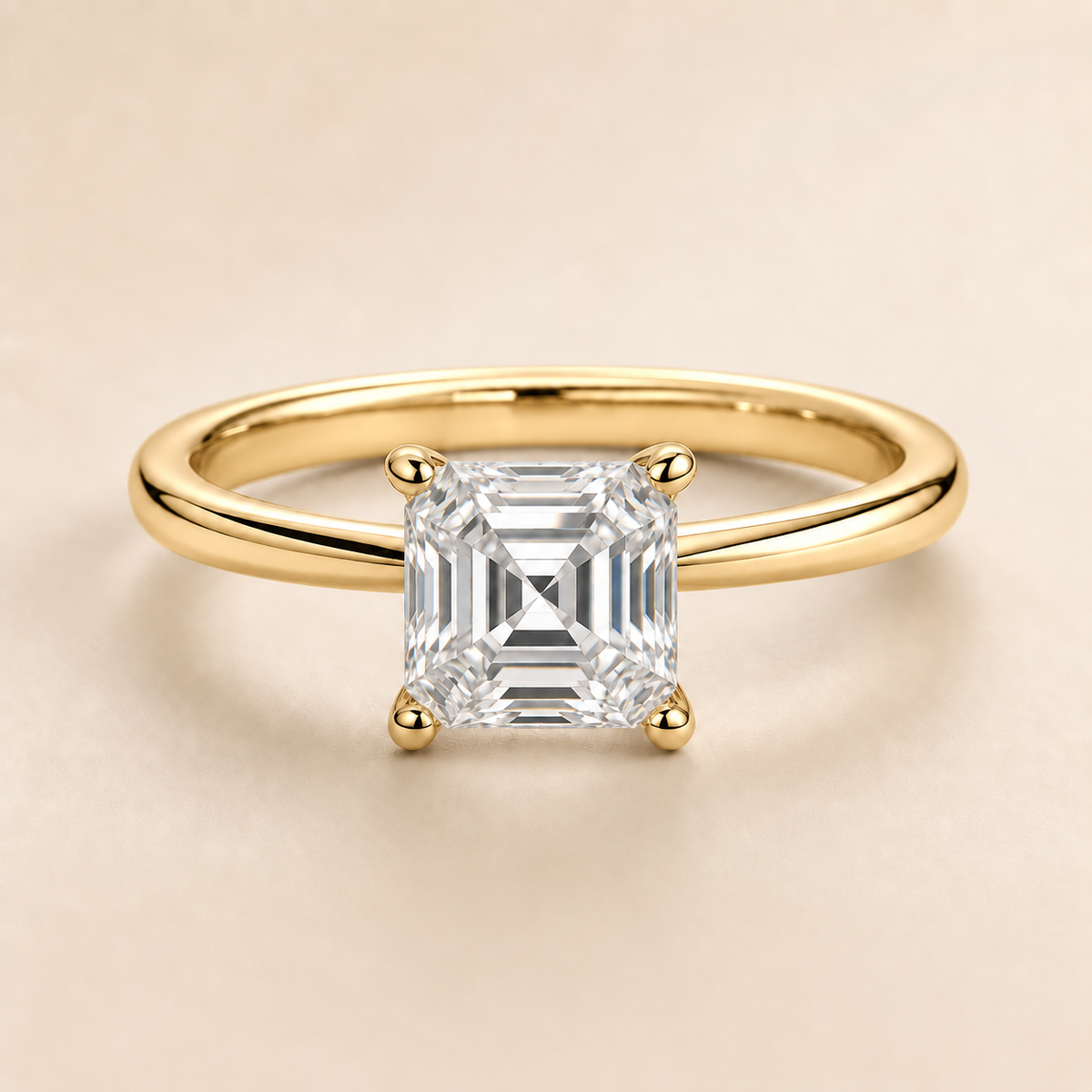 Asscher solitaire engagement ring in Yellow Gold — front view