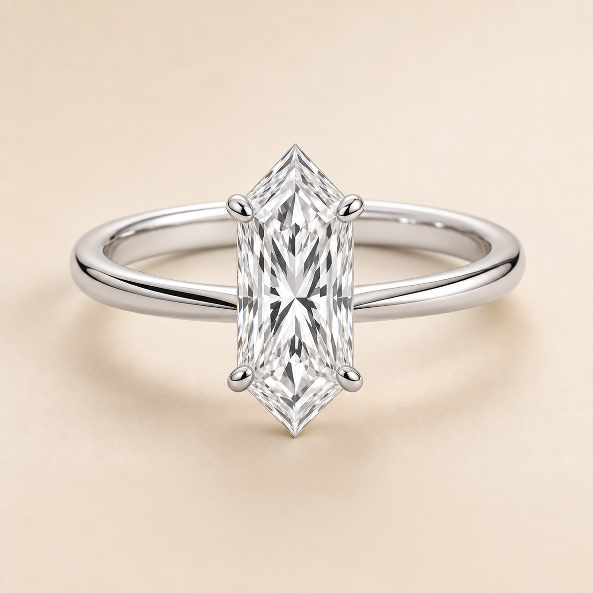 Dutch Marquise solitaire engagement ring in White Gold — front view