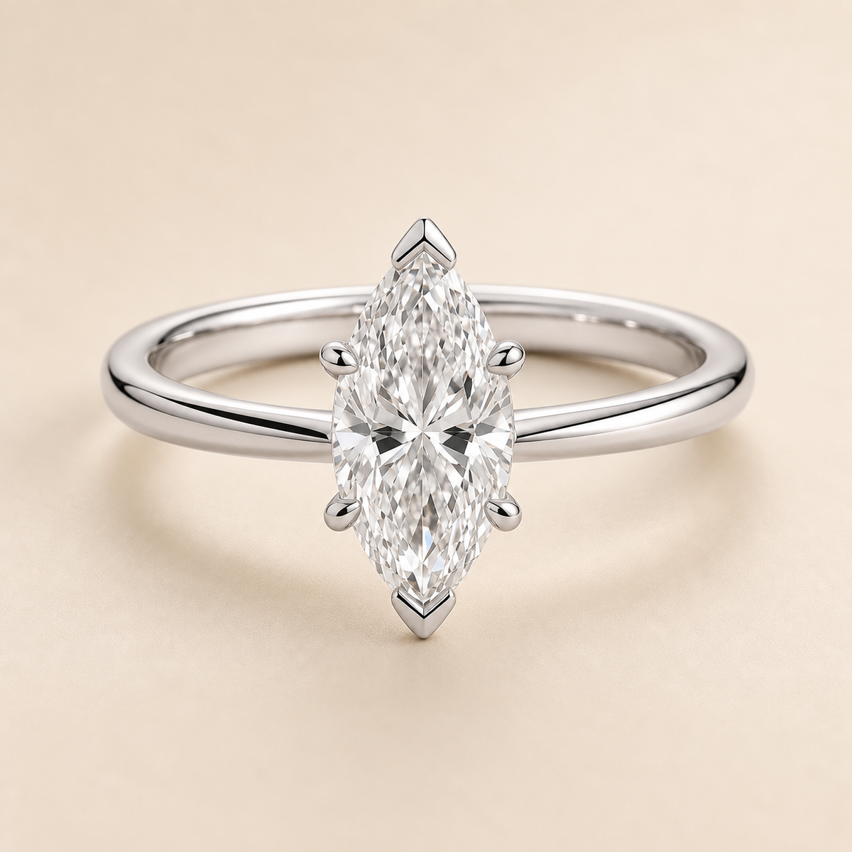 Marquise solitaire engagement ring in White Gold — front view