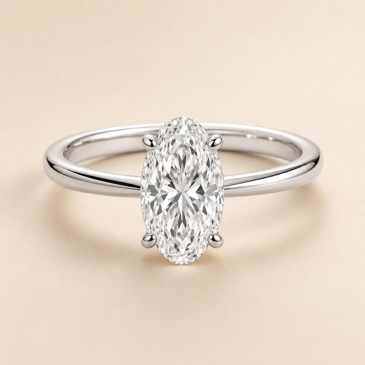 Moval solitaire engagement ring in White Gold — front view