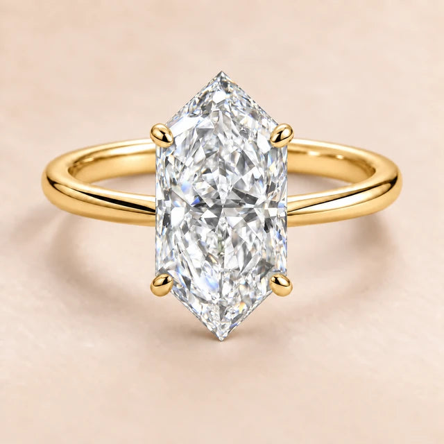 Dutch marquise solitaire engagement ring in yellow gold, front view