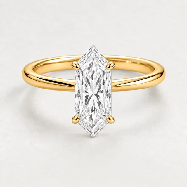 Dutch marquise solitaire engagement ring in yellow gold, front view