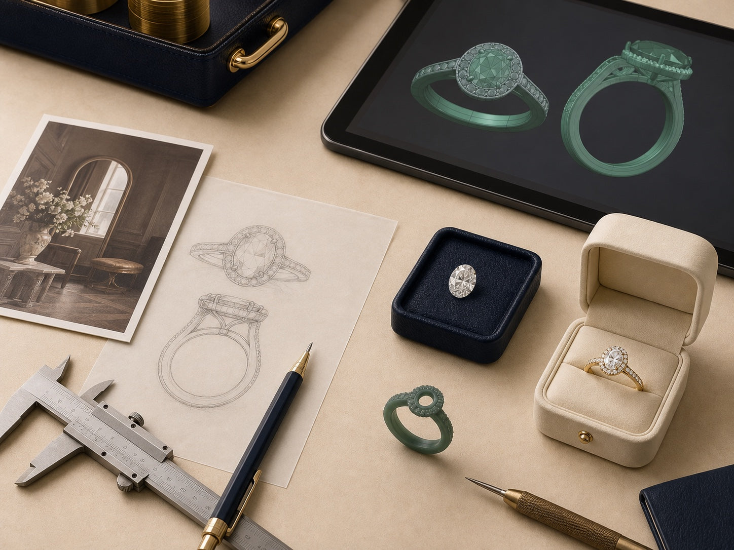 Custom ring design process from sketch to finished piece