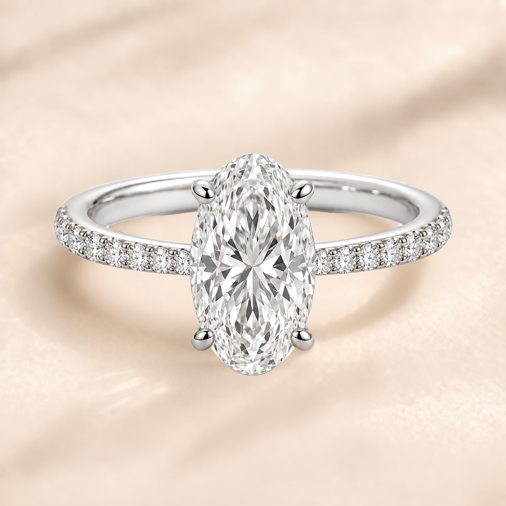 Moval Diamond Band in White Gold, front view
