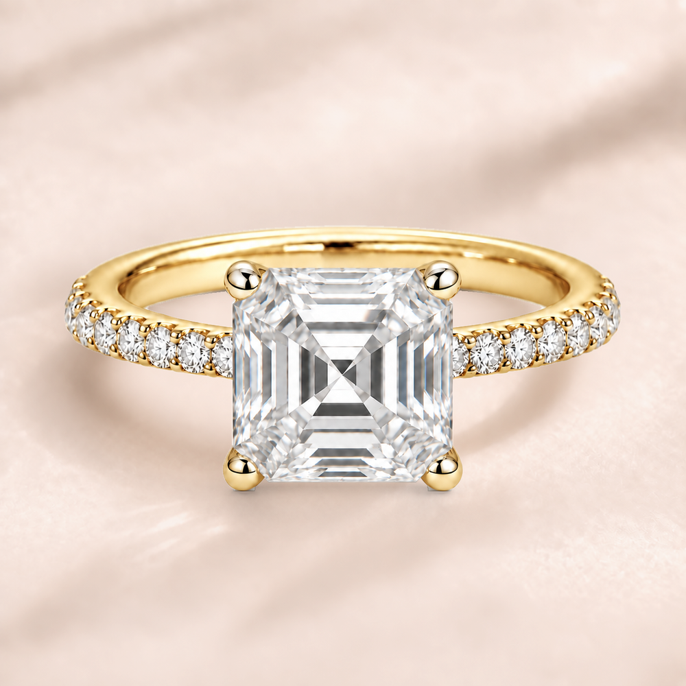 Asscher Diamond Band in Yellow Gold, front view