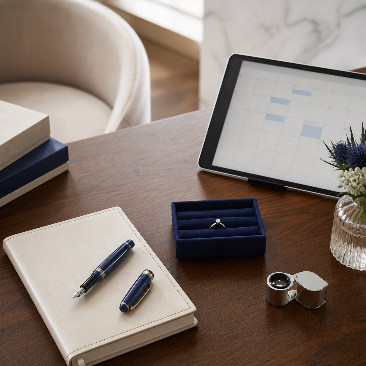 Private jewelry consultation table prepared for a FERE appointment