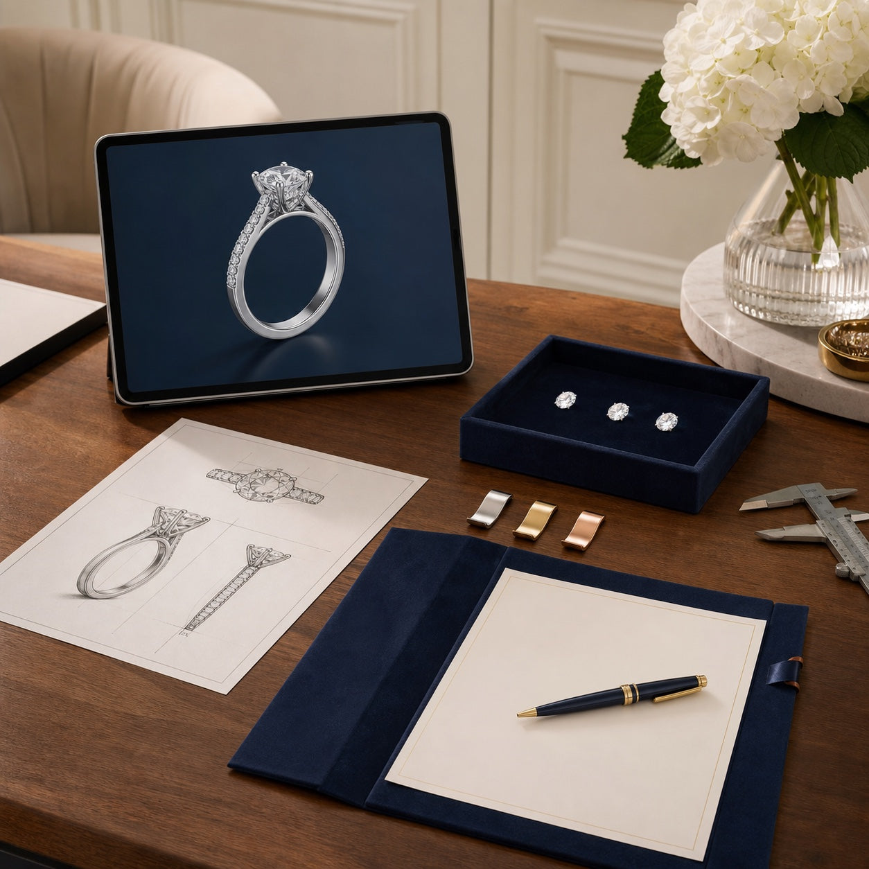 Final engagement ring specification, diamond options and approval materials