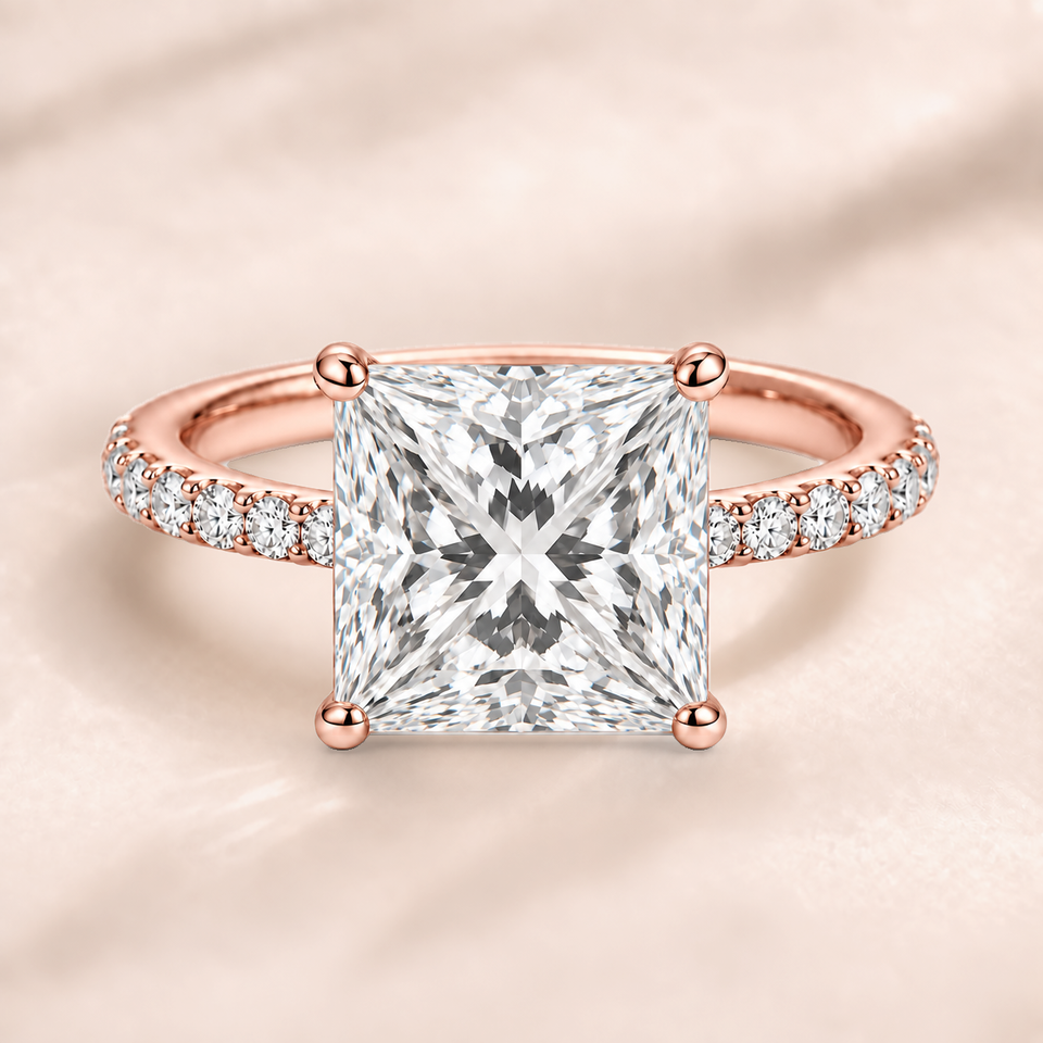 Princess Diamond Band in Rose Gold, studio front view