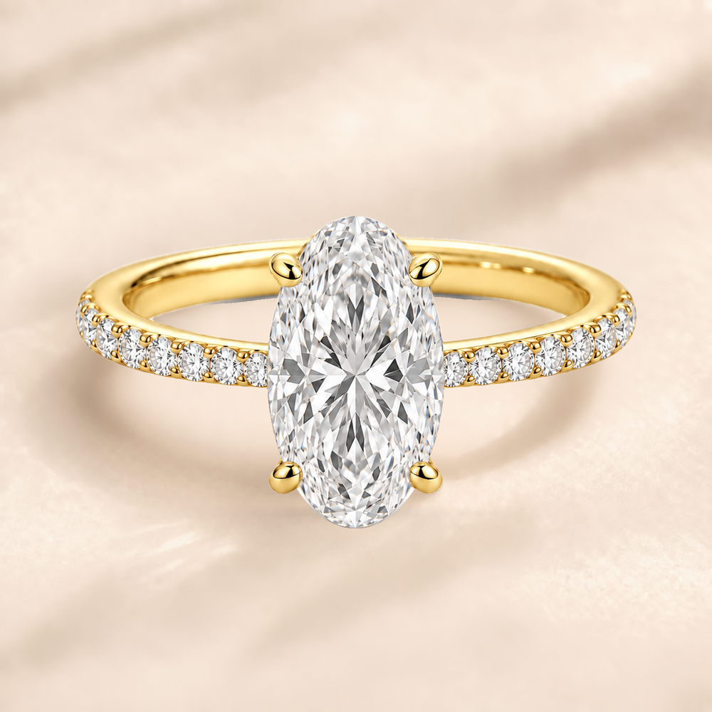Moval Diamond Band in Yellow Gold, front view